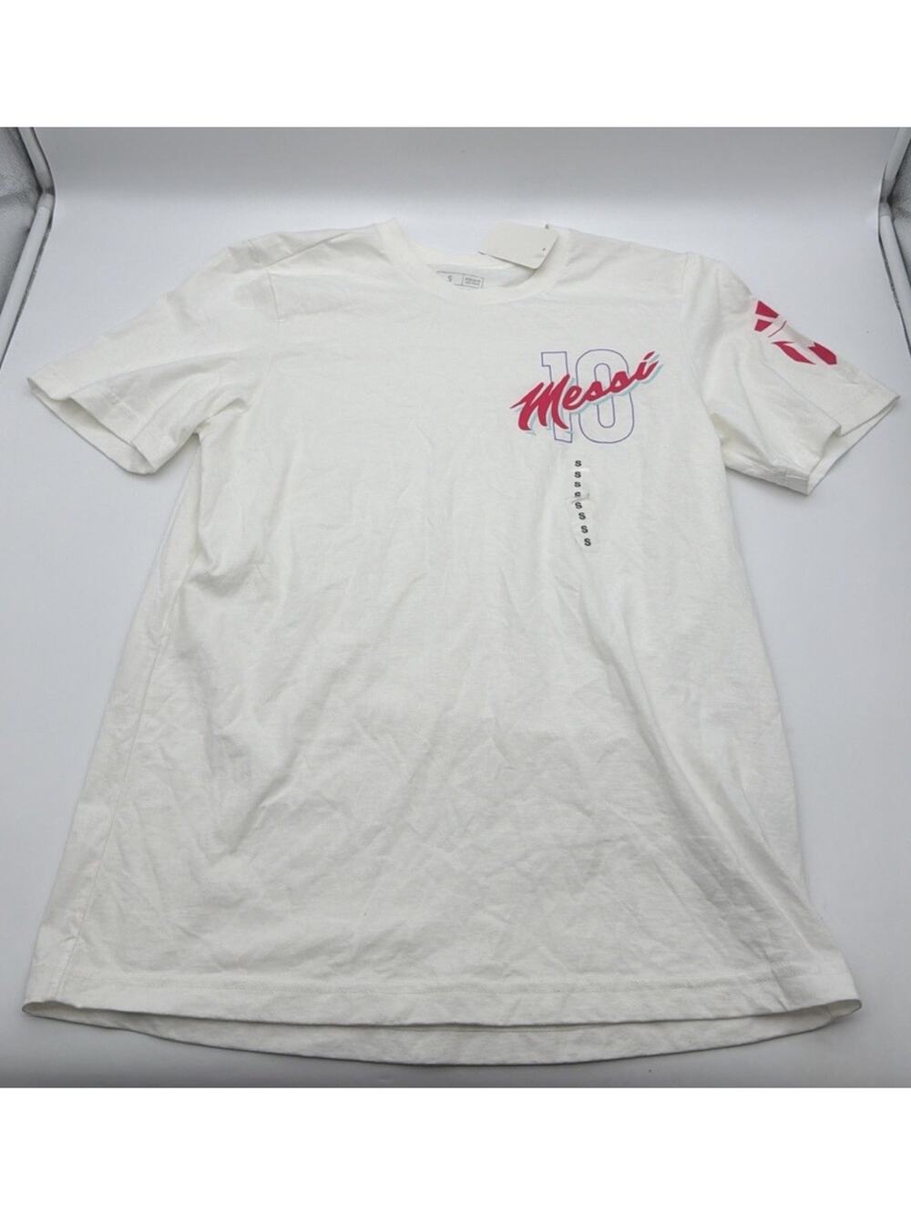 Adidas Mens Messi 10 Inter Miami Graphic T-Shirt White Pink Small Soccer Tee